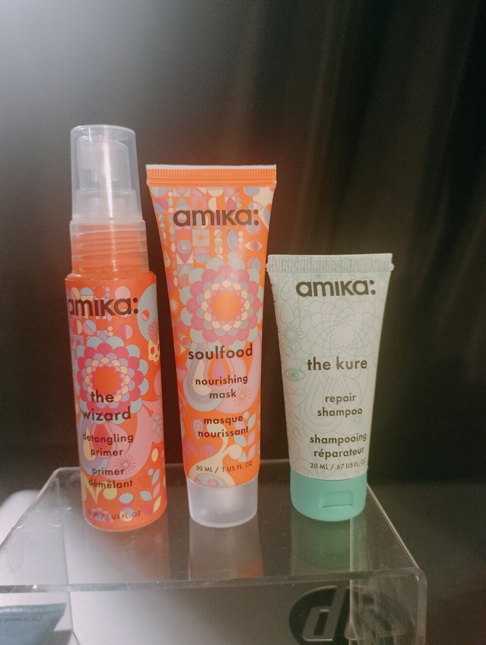amika Orange Floral Haircare Trio - Detangler, Nourishing Mask & Repair Shampoo